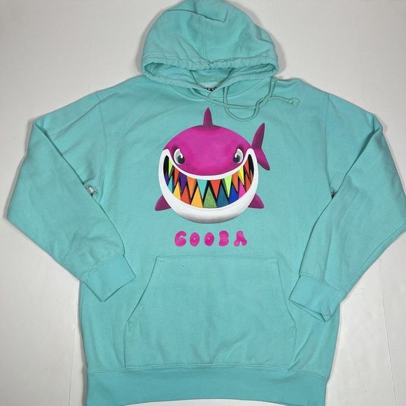 Tekashi GOOBA Sweatshirt Unisex  Hoodie Shark Rainbow Aqua Size M Oversized Flaw - Picture 1 of 11